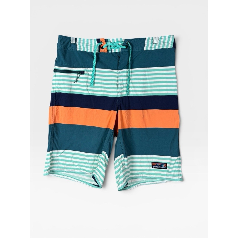 Patagonia Board Shorts Men's 32‎ Blue Striped Swim Surf Beach Stretch